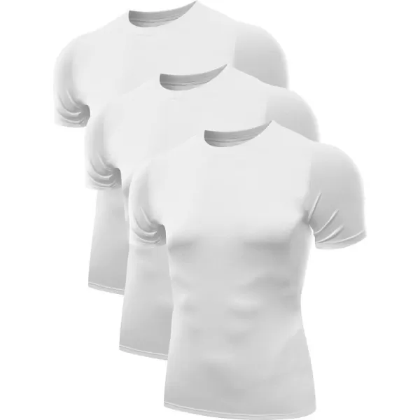 NELEUS Mens 3 Pack Athletic Compression Base Layer Workout Shirt5011 3 Pack White