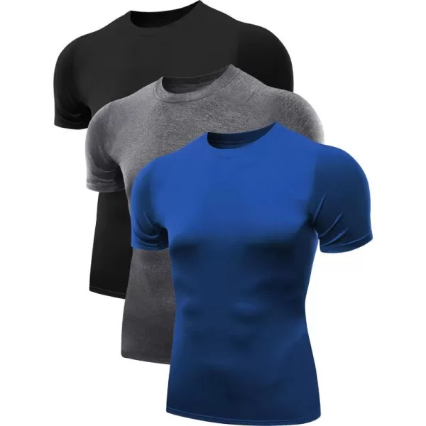 NELEUS Mens 3 Pack Athletic Compression Base Layer Workout Shirt5011 3 Packblackbluegrey