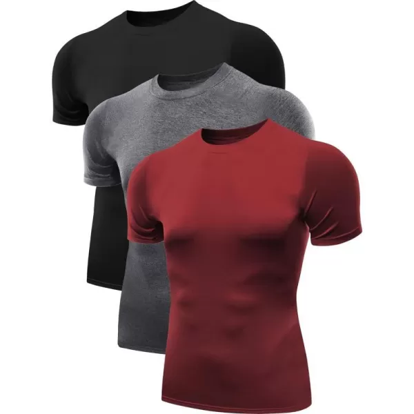 NELEUS Mens 3 Pack Athletic Compression Base Layer Workout Shirt5011 3 Packblackgreyred