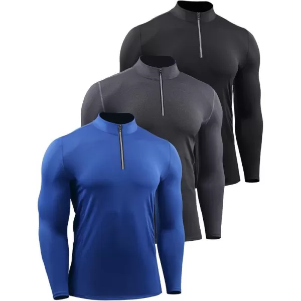 NELEUS Mens 3 Pack Athletic Compression Shirt Running Shirts5086 BlackGreyBlue