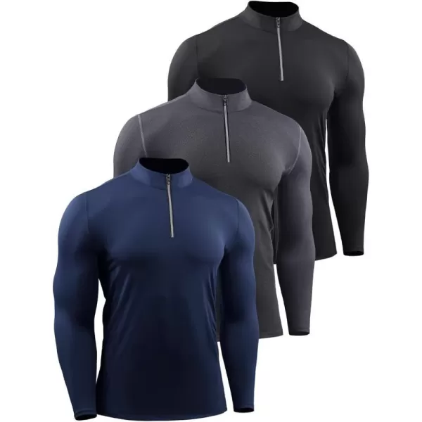 NELEUS Mens 3 Pack Athletic Compression Shirt Running Shirts5086 BlackGreyNavy Blue