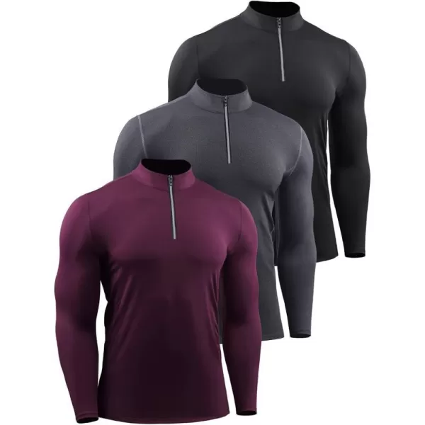 NELEUS Mens 3 Pack Athletic Compression Shirt Running Shirts5086 BlackGreyRed