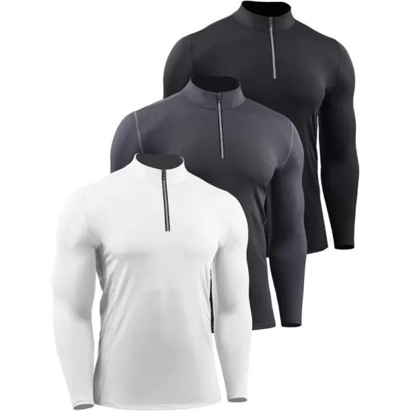 NELEUS Mens 3 Pack Athletic Compression Shirt Running Shirts5086 BlackGreyWhite