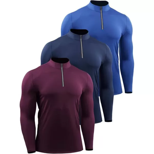 NELEUS Mens 3 Pack Athletic Compression Shirt Running Shirts5086 RedNavyBlue