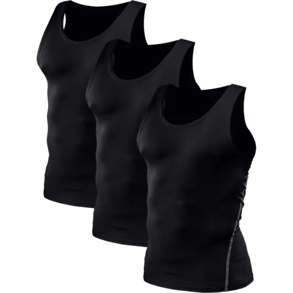 NELEUS Mens 3 Pack Athletic Compression Under Base Layer Sport Tank Top01 3 Packblack