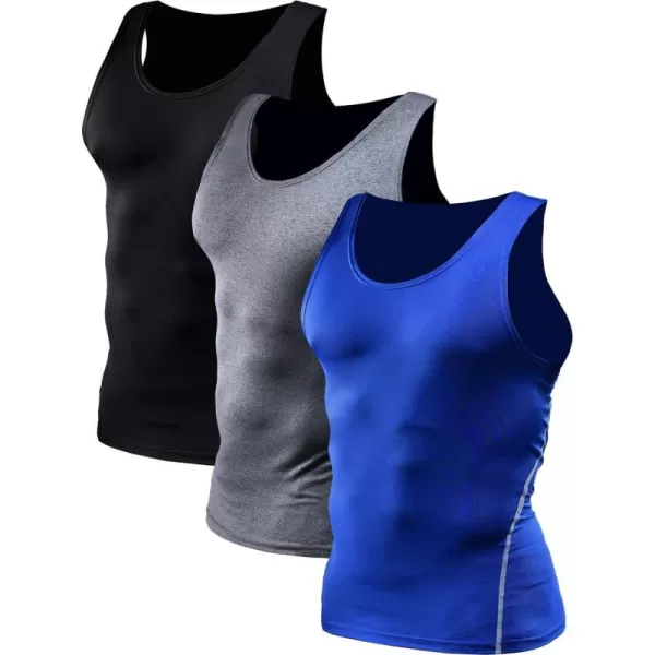 NELEUS Mens 3 Pack Athletic Compression Under Base Layer Sport Tank Top01 3 Packblackgreyblue