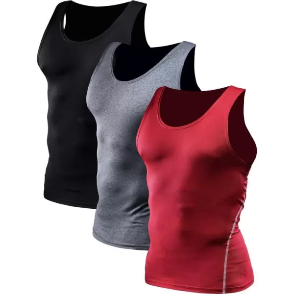 NELEUS Mens 3 Pack Athletic Compression Under Base Layer Sport Tank Top01 3 Packblackgreyred