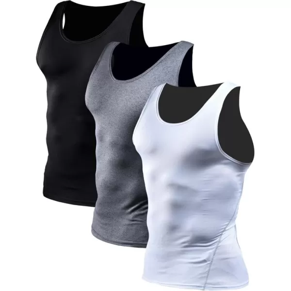 NELEUS Mens 3 Pack Athletic Compression Under Base Layer Sport Tank Top01 3 Packblackgreywhite