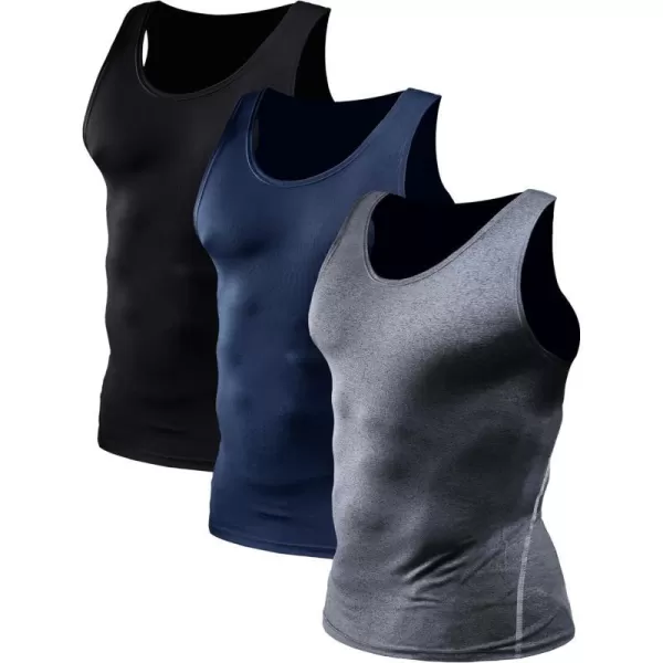 NELEUS Mens 3 Pack Athletic Compression Under Base Layer Sport Tank Top01 3 Packnavy Bluegreyblack