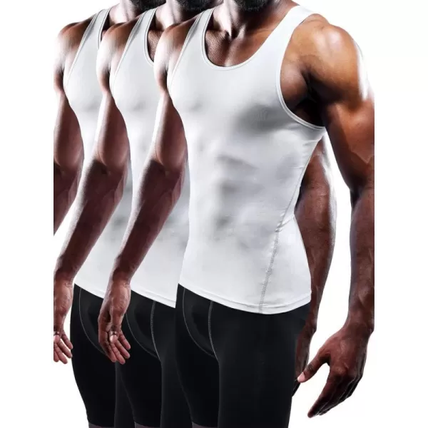 NELEUS Mens 3 Pack Athletic Compression Under Base Layer Sport Tank Top01 3 Packwhite