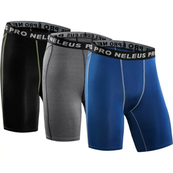 NELEUS Mens 3 Pack Compression Shorts047 3 Pack Blackgreyblue