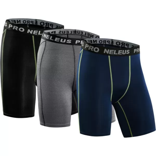 NELEUS Mens 3 Pack Compression Shorts047 3 Pack Blackgreynavy Blue