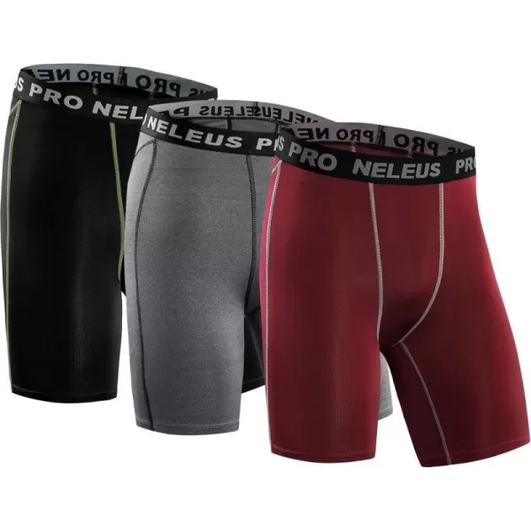 NELEUS Mens 3 Pack Compression Shorts047 3 Pack Blackgreyred