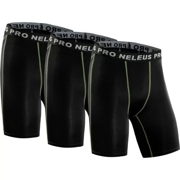 NELEUS Mens 3 Pack Compression Shorts047 3 Packblackblackblack