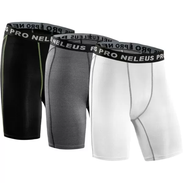 NELEUS Mens 3 Pack Compression Shorts047 3 Packblackgreywhite