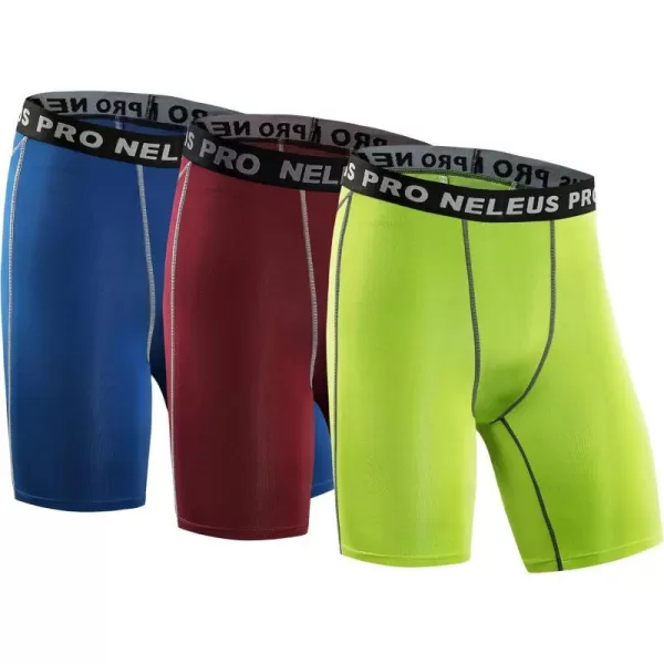 NELEUS Mens 3 Pack Compression Shorts047 BlueRedGreen3 Pack