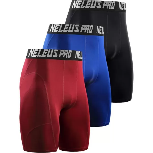 NELEUS Mens 3 Pack Compression Shorts6065 BlackBlueRed3 Pack