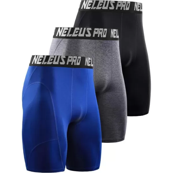 NELEUS Mens 3 Pack Compression Shorts6065 BlackGreyBlue3 Pack