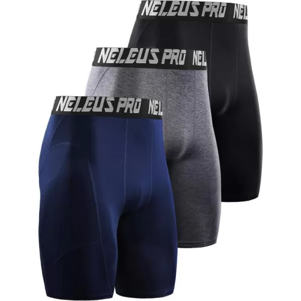 NELEUS Mens 3 Pack Compression Shorts6065 BlackGreyNavy3 Pack