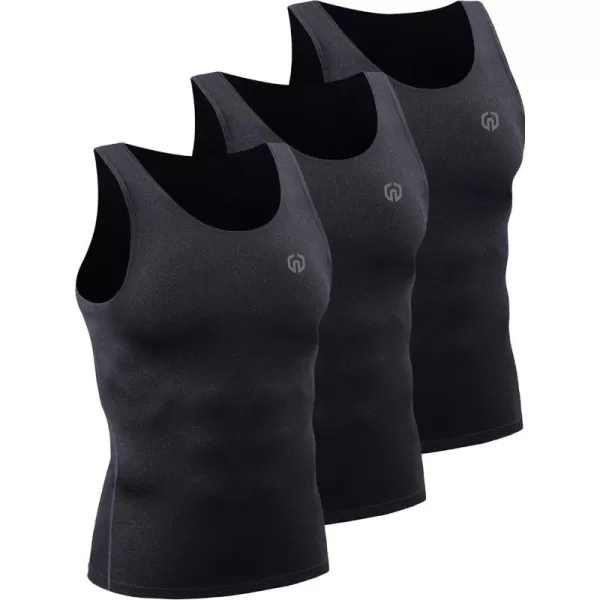 NELEUS Mens 3 Pack Dry Fit Compression Tank Top5074 Black Grey3 Pack