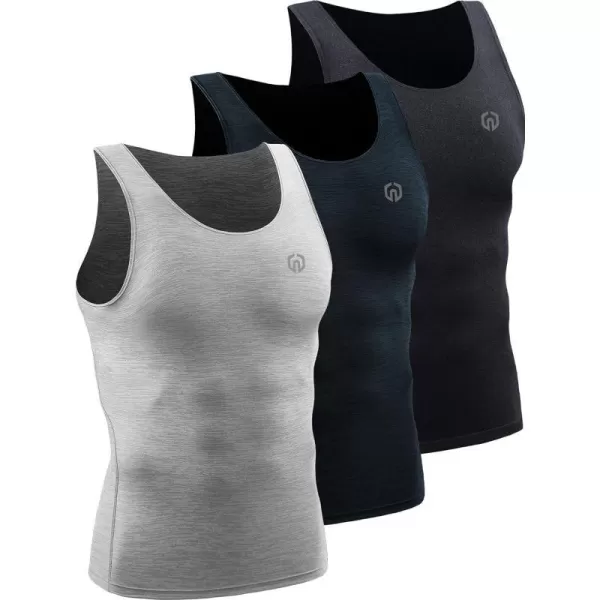 NELEUS Mens 3 Pack Dry Fit Compression Tank Top5074 Black GreySlate GrayLight Grey3 Pack