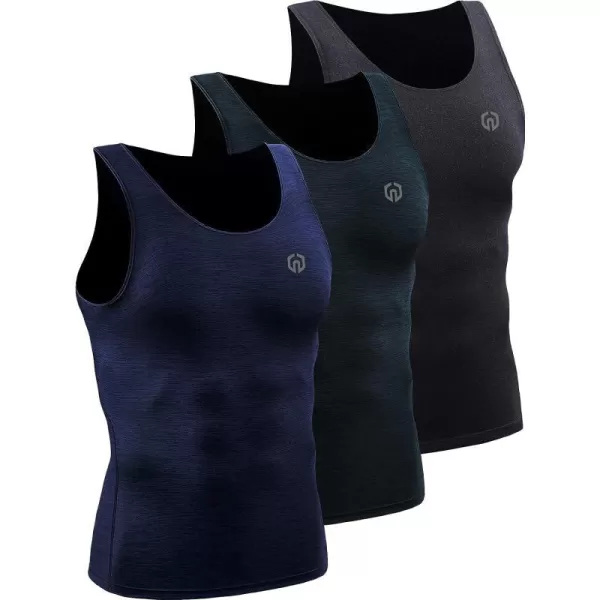 NELEUS Mens 3 Pack Dry Fit Compression Tank Top5074 Black GreySlate GrayNavy3 Pack