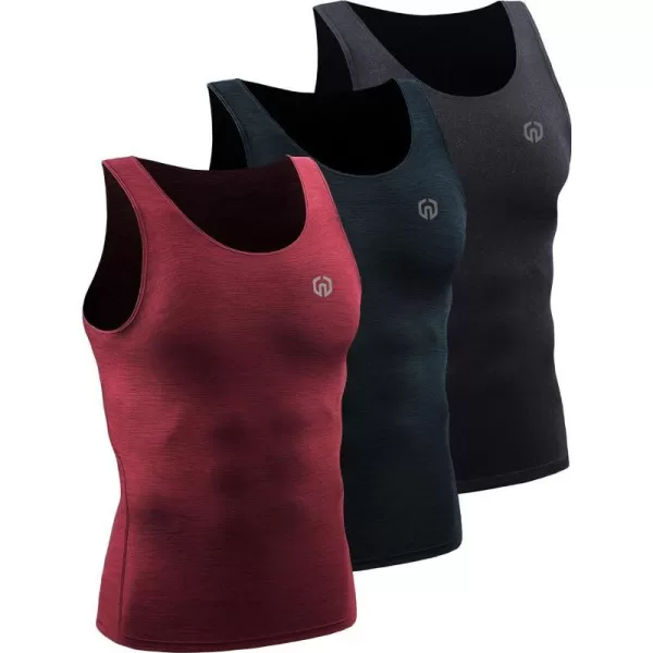 NELEUS Mens 3 Pack Dry Fit Compression Tank Top5074 Black GreySlate GrayRed3 Pack