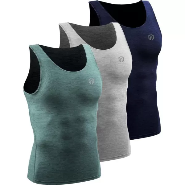 NELEUS Mens 3 Pack Dry Fit Compression Tank Top5074 Light GreyNavyLight Green3 Pack