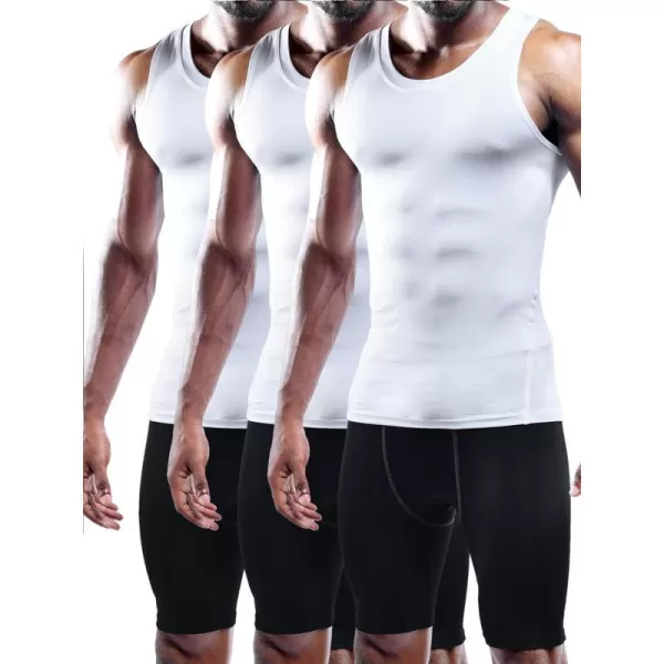 NELEUS Mens 3 Pack Dry Fit Compression Tank Top802 3 PackwhiteWhiteWhite