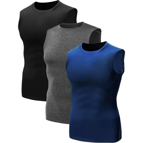 NELEUS Mens 3 Pack Dry Fit Compression Tank Top803 BlackGreyBlue3 Pack