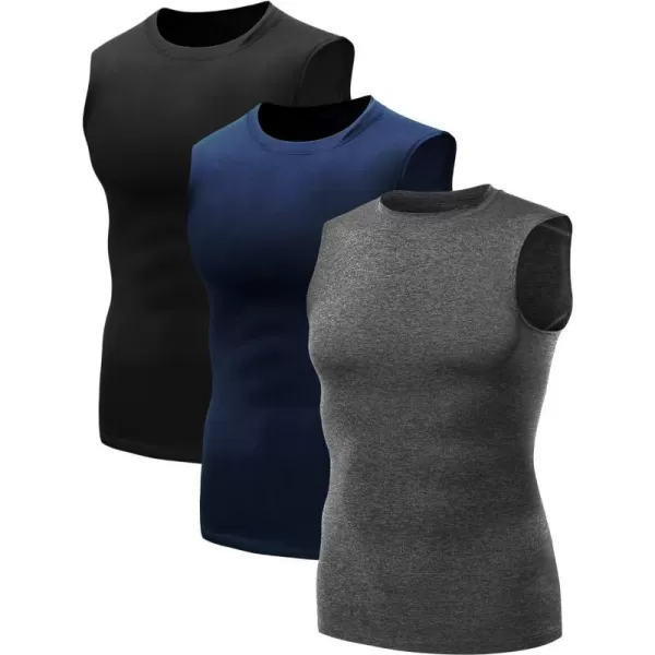 NELEUS Mens 3 Pack Dry Fit Compression Tank Top803 BlackGreyNavy Blue3 Pack