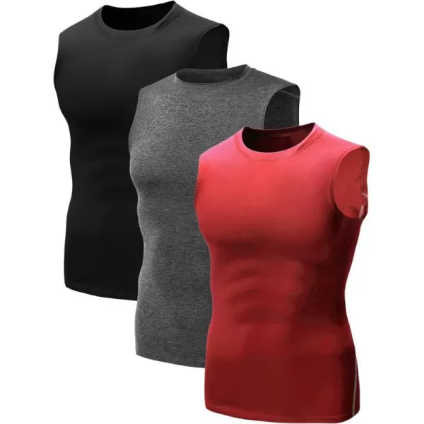 NELEUS Mens 3 Pack Dry Fit Compression Tank Top803 BlackGreyRed3 Pack