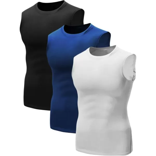 NELEUS Mens 3 Pack Dry Fit Compression Tank Top803 BlackWhiteBlue3 Pack