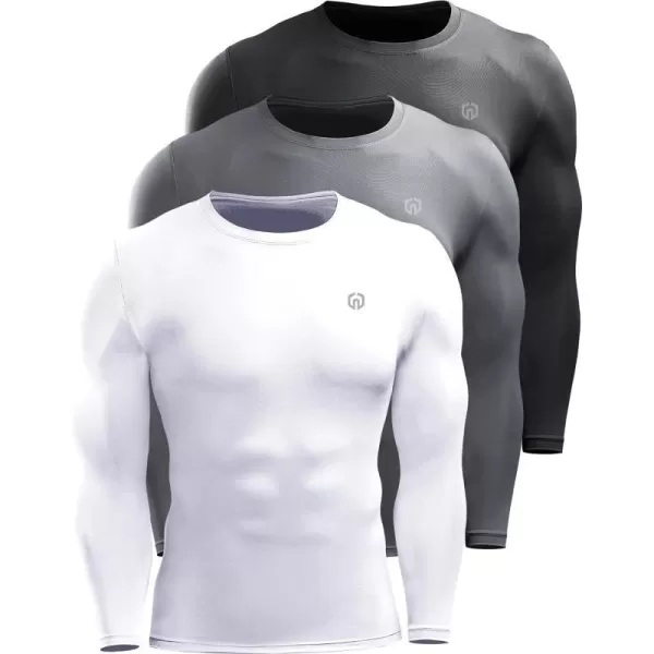 NELEUS Mens 3 Pack Dry Fit Long Sleeve Compression Shirts Workout Running Shirts5020 BlackGreyWhite