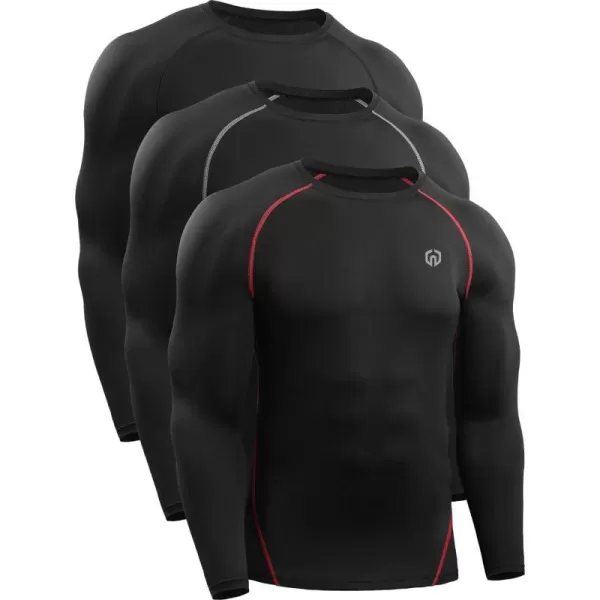 NELEUS Mens 3 Pack Dry Fit Long Sleeve Compression Shirts Workout Running Shirts5035 BlackBlackgreyBlackred3 Pack