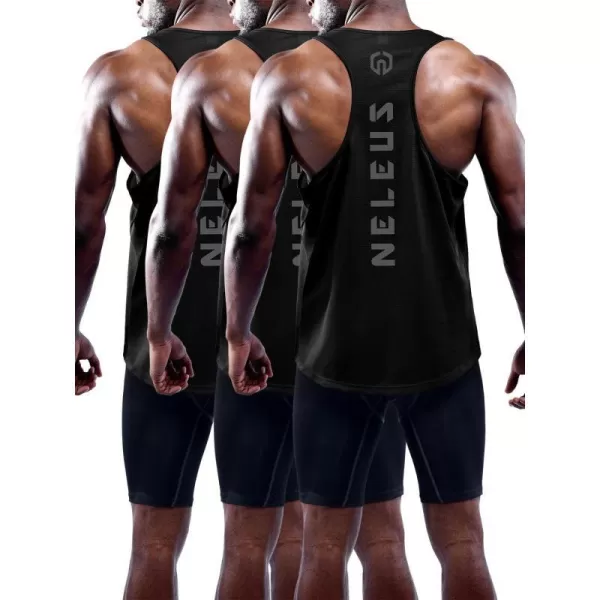 NELEUS Mens 3 Pack Dry Fit YBack Muscle Tank Top5031 3 Pack BlackBlackBlack