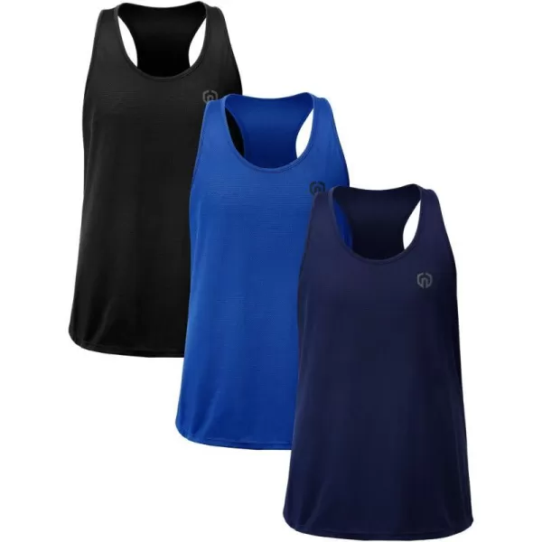 NELEUS Mens 3 Pack Dry Fit YBack Muscle Tank Top5031 3 Pack Blackbluenavy