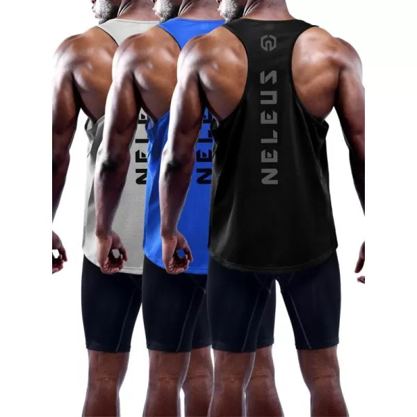 NELEUS Mens 3 Pack Dry Fit YBack Muscle Tank Top5031 3 Pack Blackgreyblue