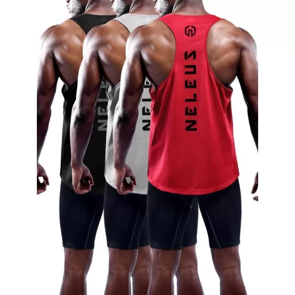 NELEUS Mens 3 Pack Dry Fit YBack Muscle Tank Top5031 3 Pack Blackgreyred