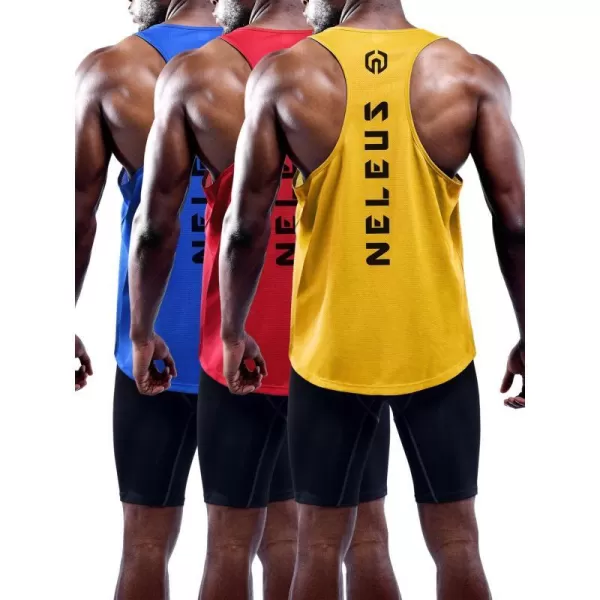 NELEUS Mens 3 Pack Dry Fit YBack Muscle Tank Top5031 3 Pack Blueredyellow