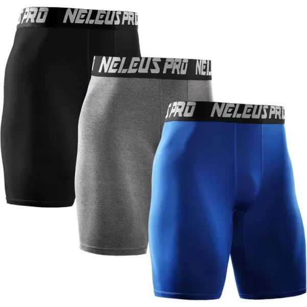 NELEUS Mens 3 Pack Performance Compression Shorts6028 3 Pack Blackgreyblue