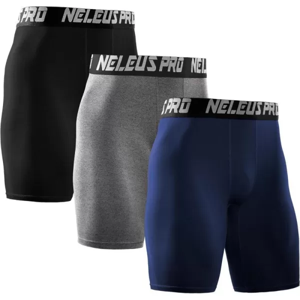 NELEUS Mens 3 Pack Performance Compression Shorts6028 3 Pack Blackgreynavy Blue