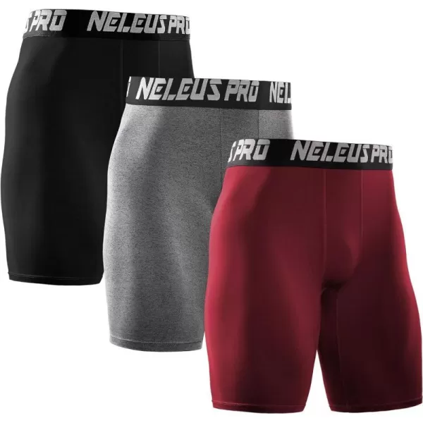 NELEUS Mens 3 Pack Performance Compression Shorts6028 3 Pack Blackgreyred