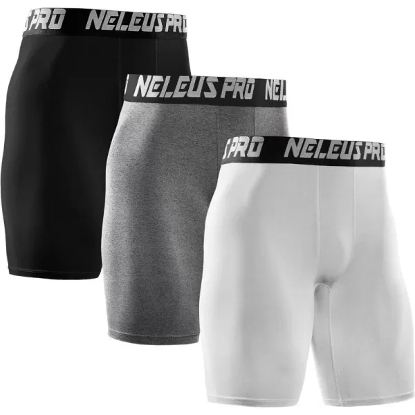 NELEUS Mens 3 Pack Performance Compression Shorts6028 3 Pack Blackgreywhite