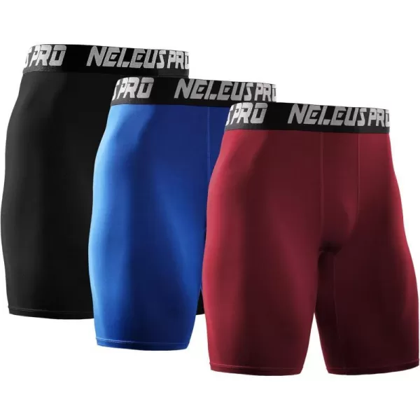 NELEUS Mens 3 Pack Performance Compression Shorts6028 BlackBlueRed3 Pack