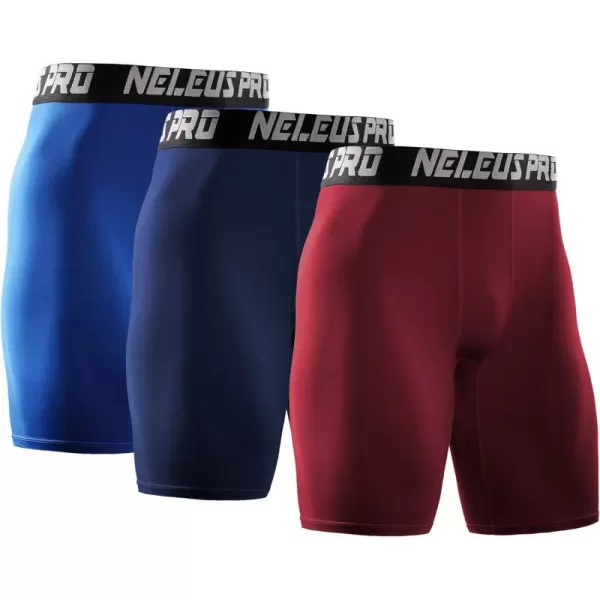 NELEUS Mens 3 Pack Performance Compression Shorts6028 NavyBlueRed3 Pack