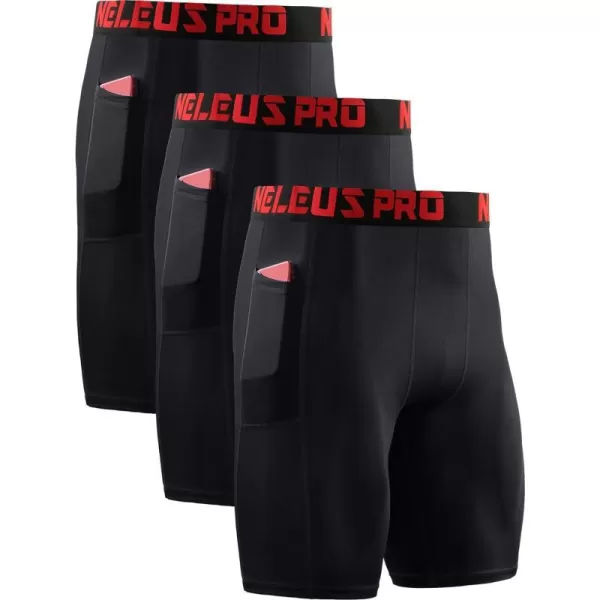 NELEUS Mens 3 Pack Running Compression Shorts with Pockets6064 BlackBlackBlack3 Pack