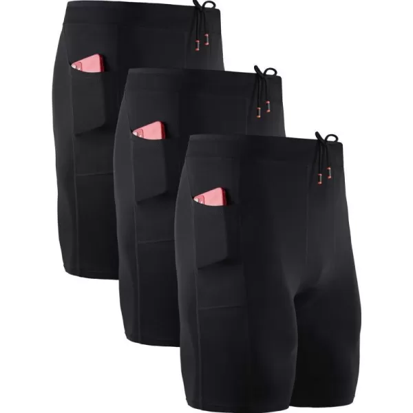 NELEUS Mens 3 Pack Running Compression Shorts with Pockets6072 BlackBlackBlack3 Pack