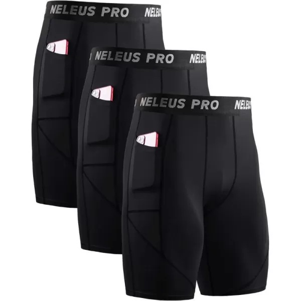 NELEUS Mens 3 Pack Running Compression Shorts with Pockets6082 BlackBlackBlack3 Pack