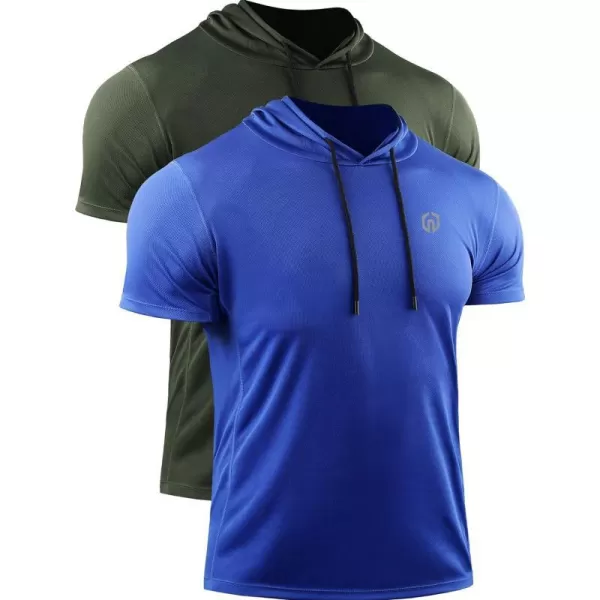 NELEUS Mens 3 Pack Running Shirt Mesh Workout Athletic Shirts with Hoods5084 2 Packolive GreenBlue